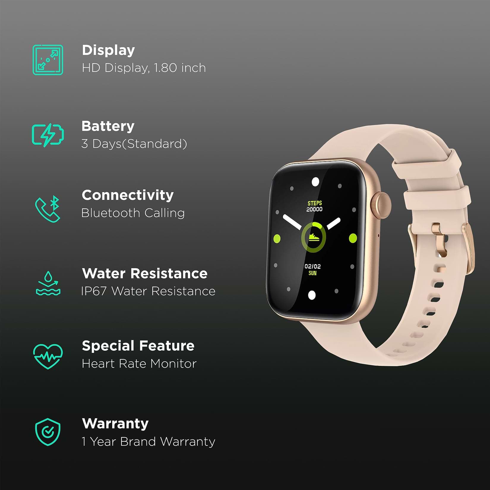 Fire-Boltt Ring 3 Smartwatch with Bluetooth Calling BSW043 GOLD