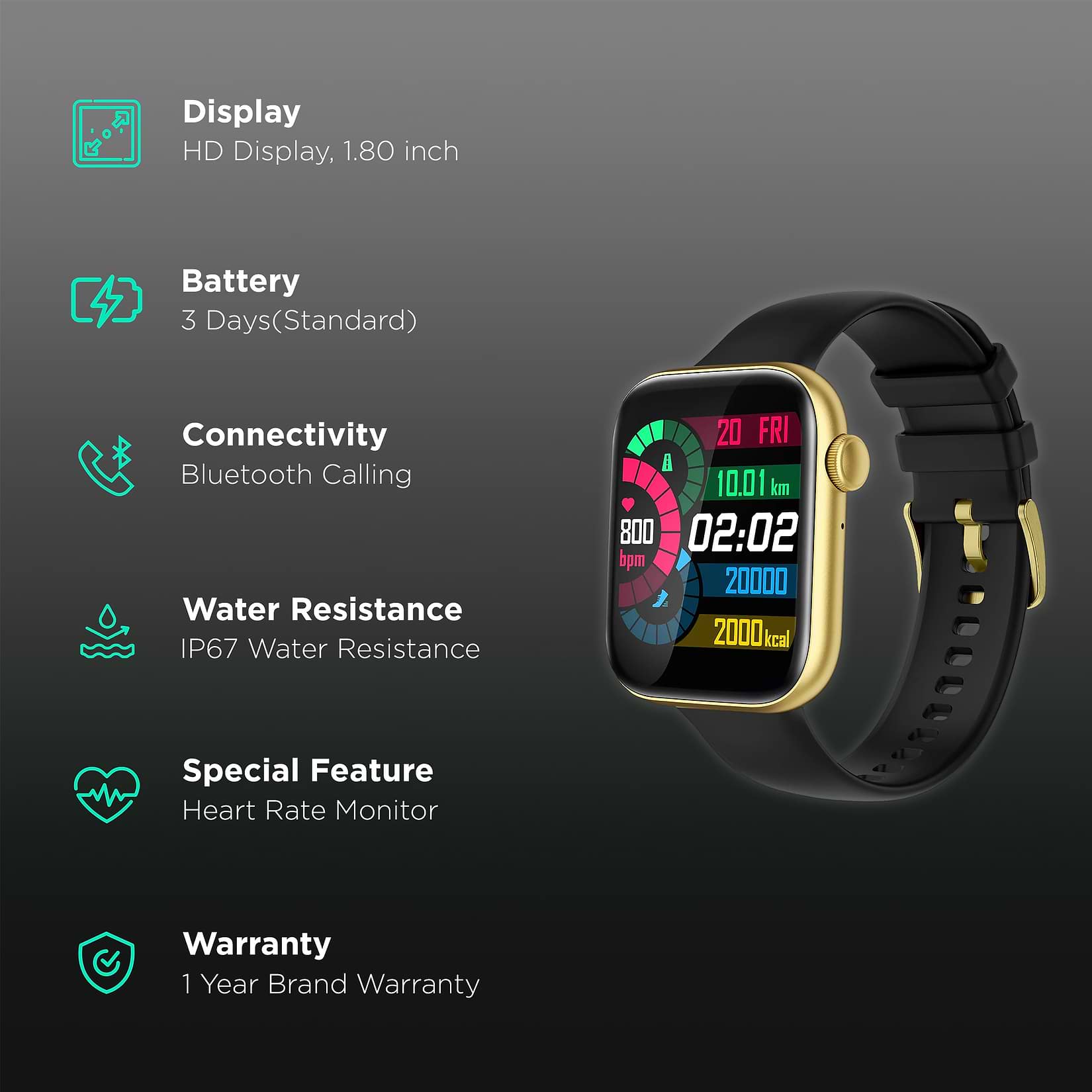 Fire-Boltt Ring 3 Smartwatch with Bluetooth Calling BSW043 GOLD BLACK
