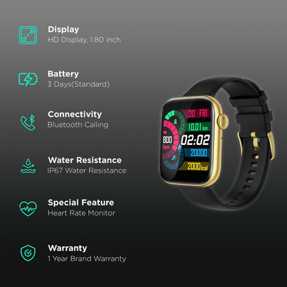 Fire-Boltt Ring 3 Smartwatch with Bluetooth Calling BSW043 GOLD BLACK