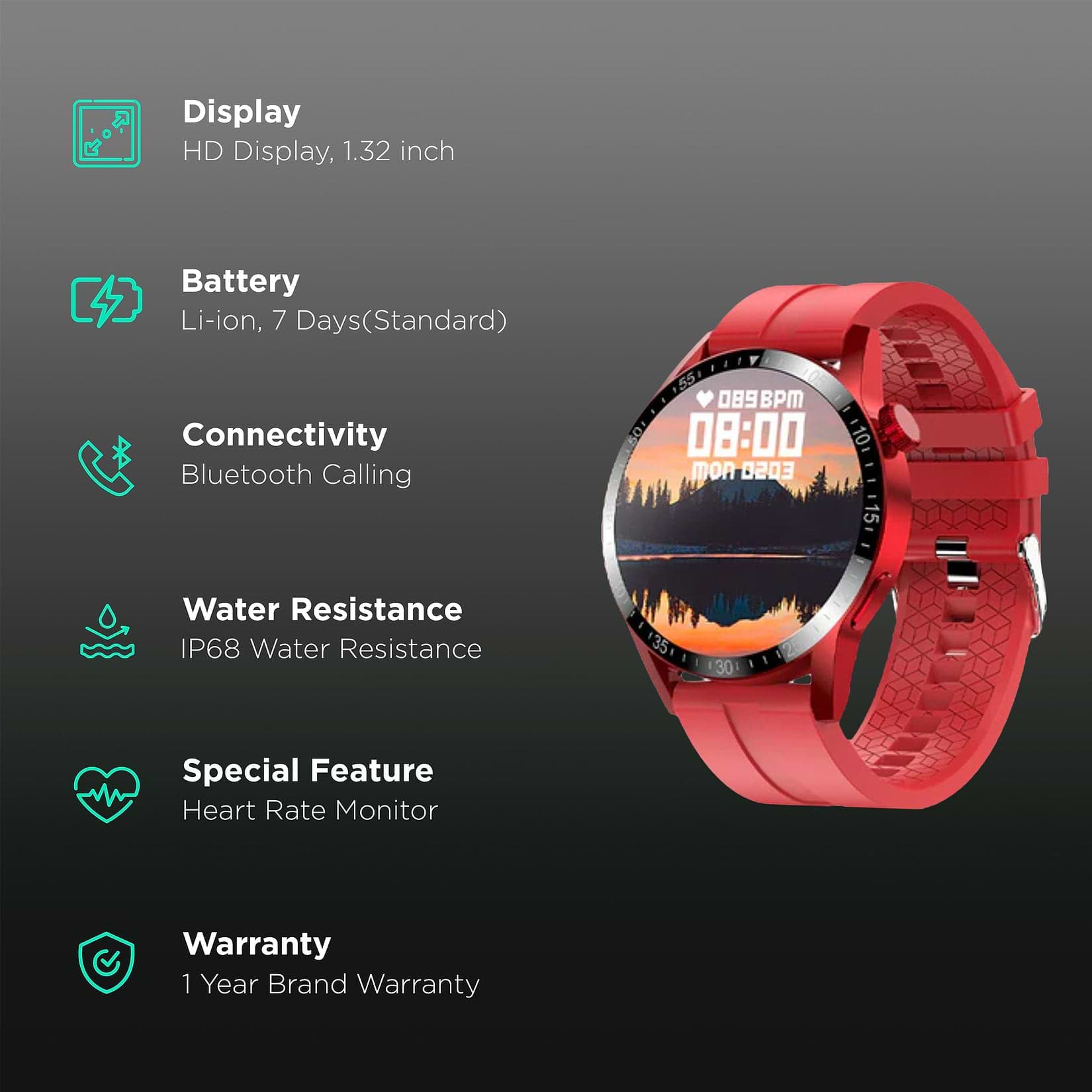 Fire-Boltt Talk Pro Smartwatch with Bluetooth Calling BSW038 RED