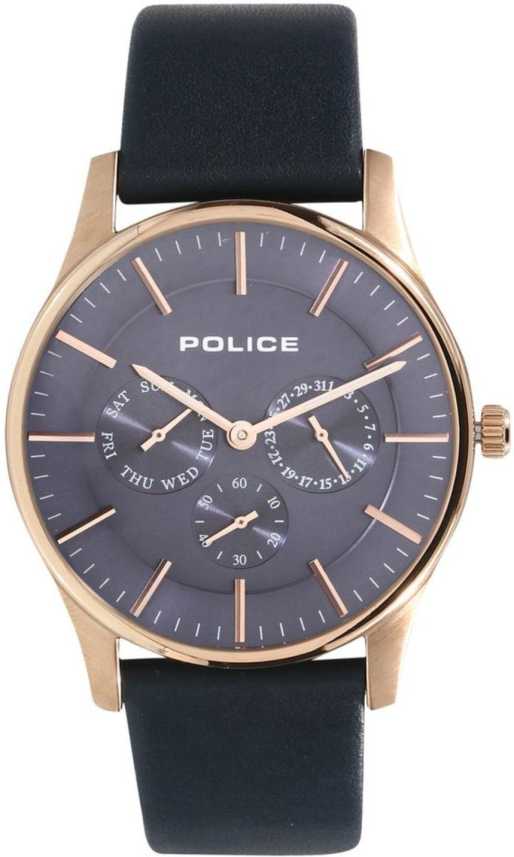 Police Blue Dial Blue Leather Strap Men'S Watch