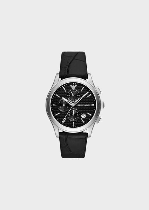 Emporio Armani Quartz 42 mm Black Dial Leather Chronograph Watch for Men - AR11530I