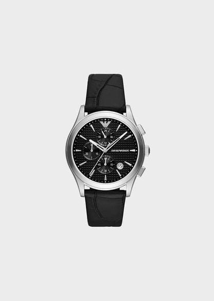 Emporio Armani Quartz 42 mm Black Dial Leather Chronograph Watch for Men - AR11530I