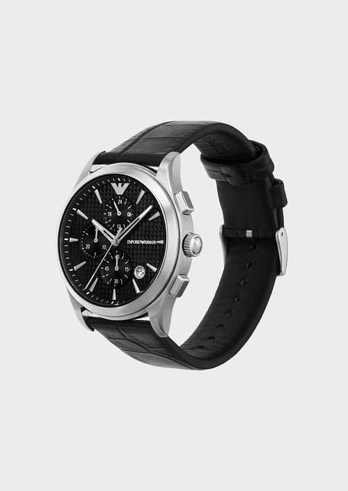 Emporio Armani Quartz 42 mm Black Dial Leather Chronograph Watch for Men - AR11530I